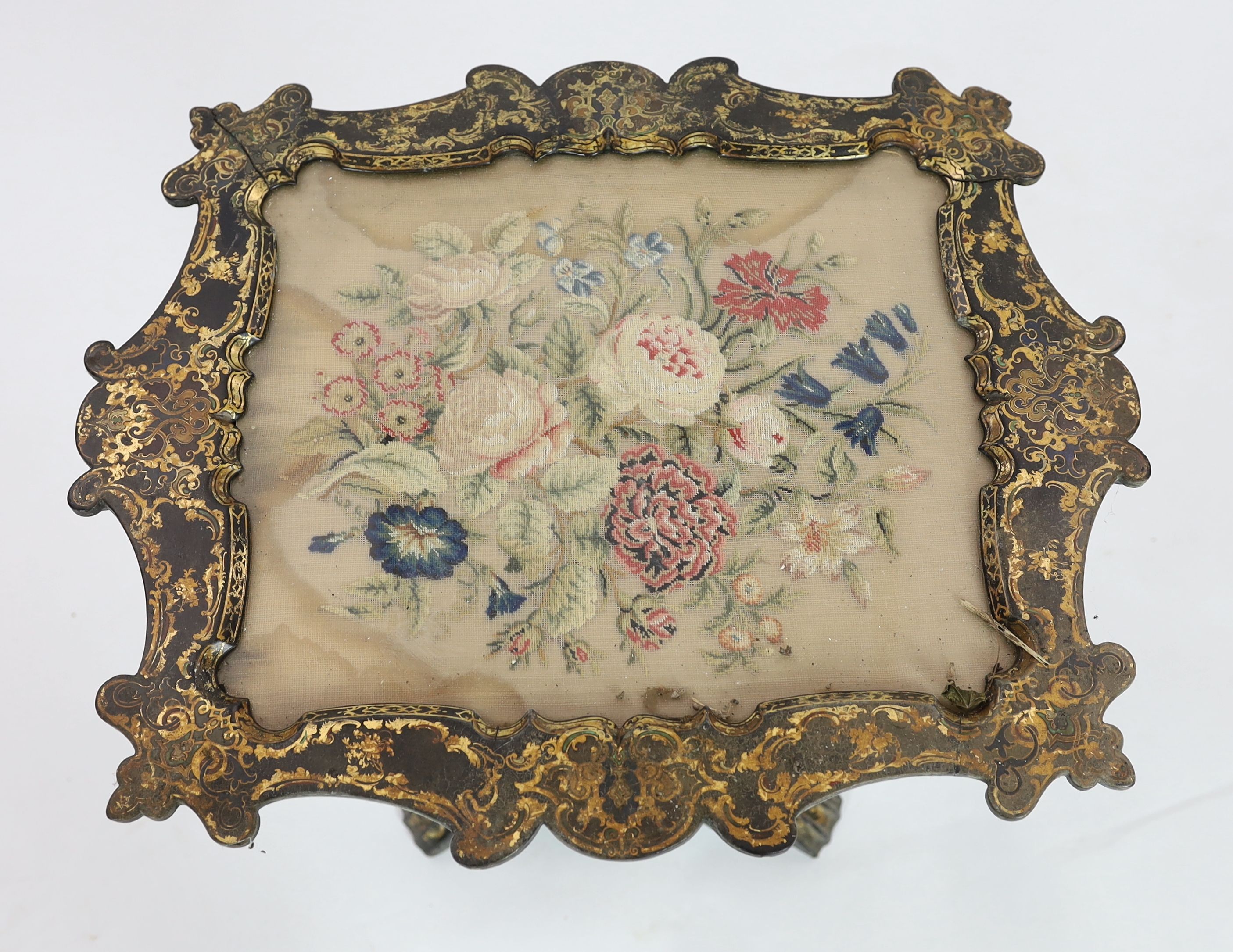 A Victorian papier mache pedestal table, 64cm high 62cm wide